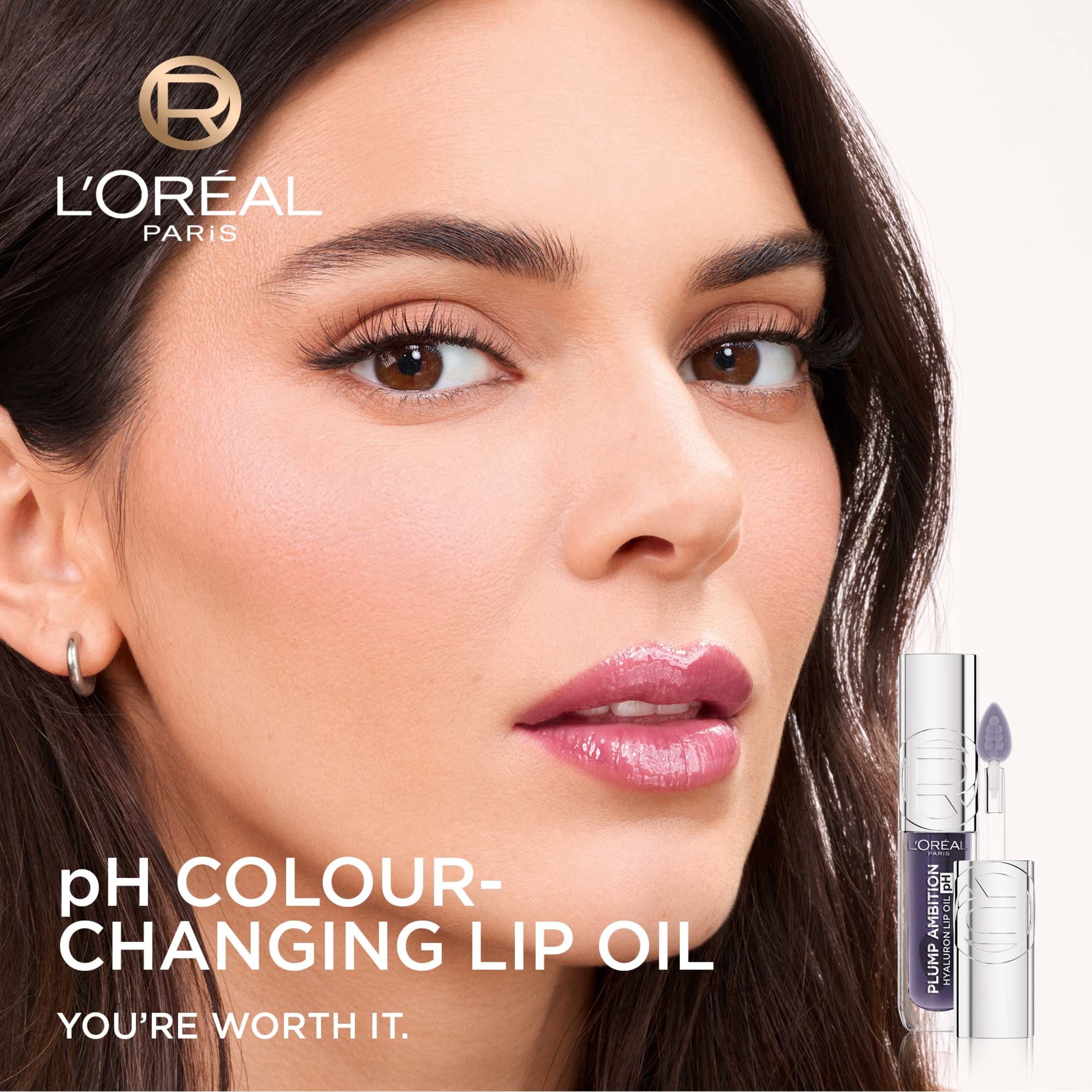 L’Oréal Paris Huile à Lèvres à Couleur Changeante avec pH Plump Ambition, Brillant à lèvres repulpant, Léger picotement, Non collant, Hydratant, Infusé d'acide hyaluronique, CRISTAL ICE, 5 ml