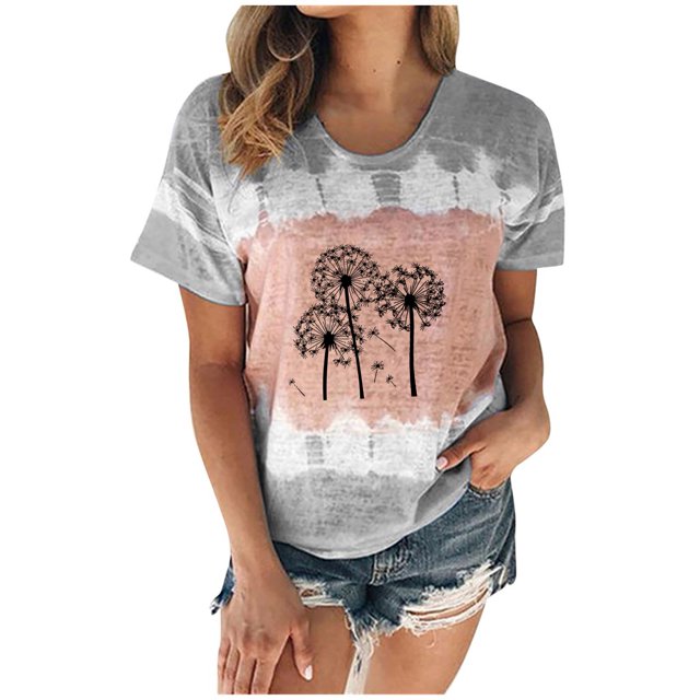 Pompotops Femmes Été Sexy Dégradé Print Femmes Régulières Manches Courtes Top