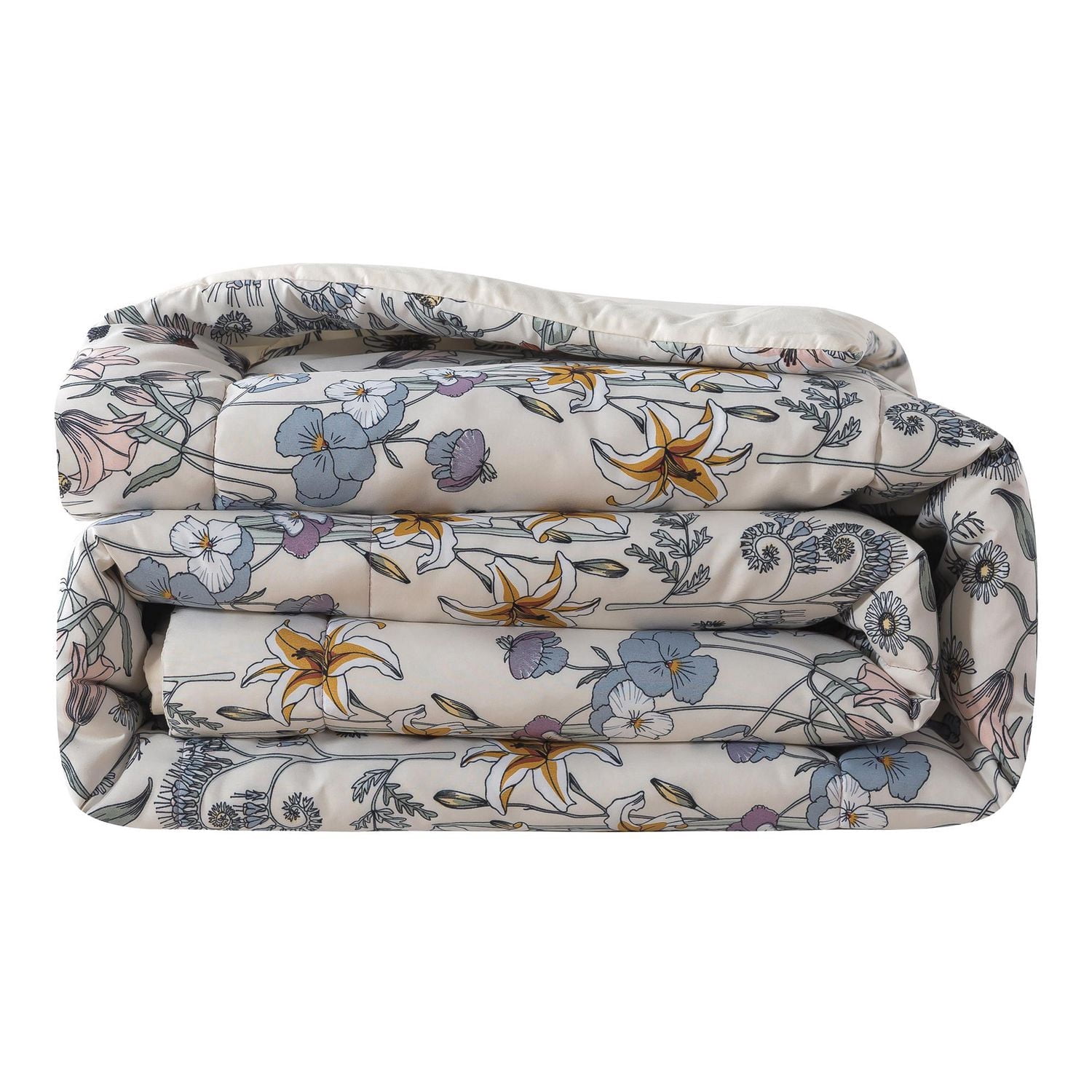 Mainstays All in One Reversible Comforter and Sheet Set, 7-Piece, Full, White Multi Floral