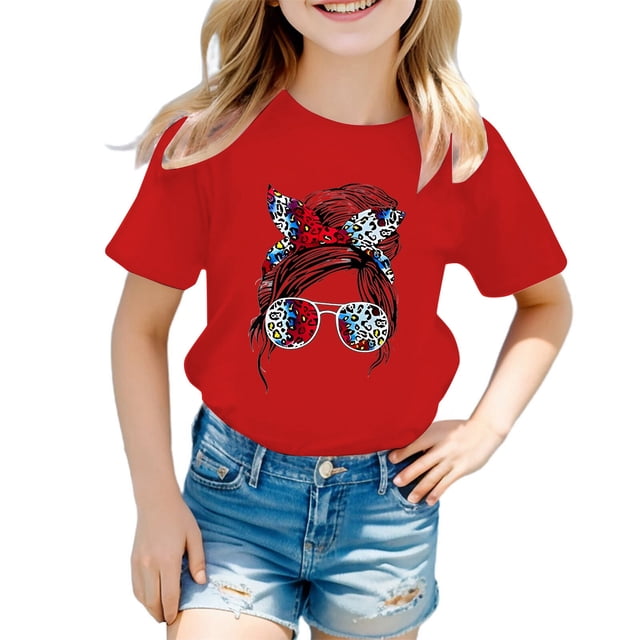 AJIWYH Polo Jaune pour Filles, T-Shirt Mignon à Imprimé Graphique pour Fille, Col Rond, Manches Courtes, T-Shirt Décontracté d'Été, Vêtements pour Filles de 5-6 Ans, Rouge