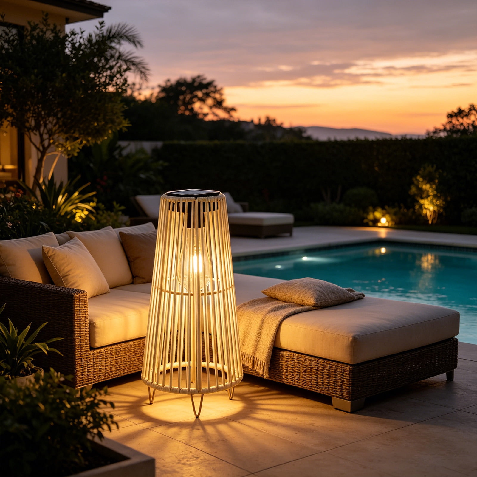 Birdeem Outdoor Solar Rattan Floor Lamp, Waterproof Solar Powered