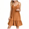 thumbnail image 1 of Kyusrd Robes d'Été à Bretelles pour Femmes 2025 Sans Manches à Col en V Mini Robe Chemise Décontractée Taille Haute Plissée Bohème à Volants Ligne A Robes d'Été, 1 of 9