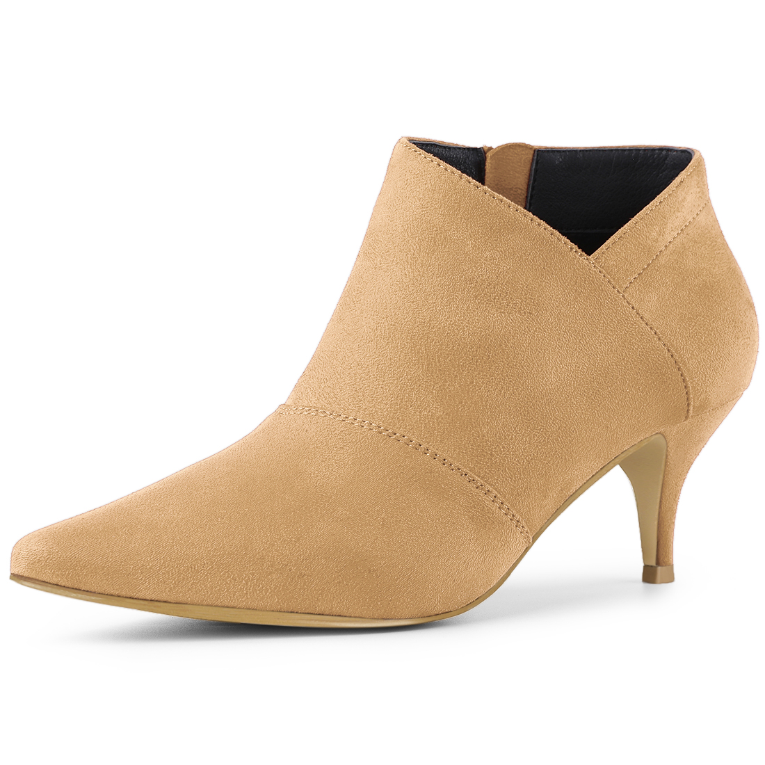 Unique Bargains Women's Pointed Toe Kitten Heel Ankle Boots