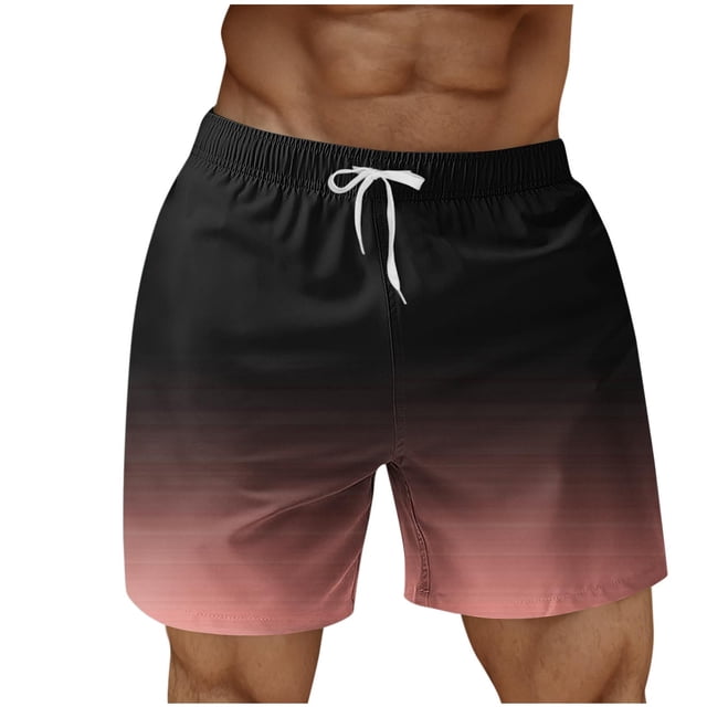 RKSTN Mens Swim Trunks Gradient Print Novel Extra Plus Size Elastic Waistband Drawstring Comfortable Summer Beach Breathable Vacation Shorts with Pockets