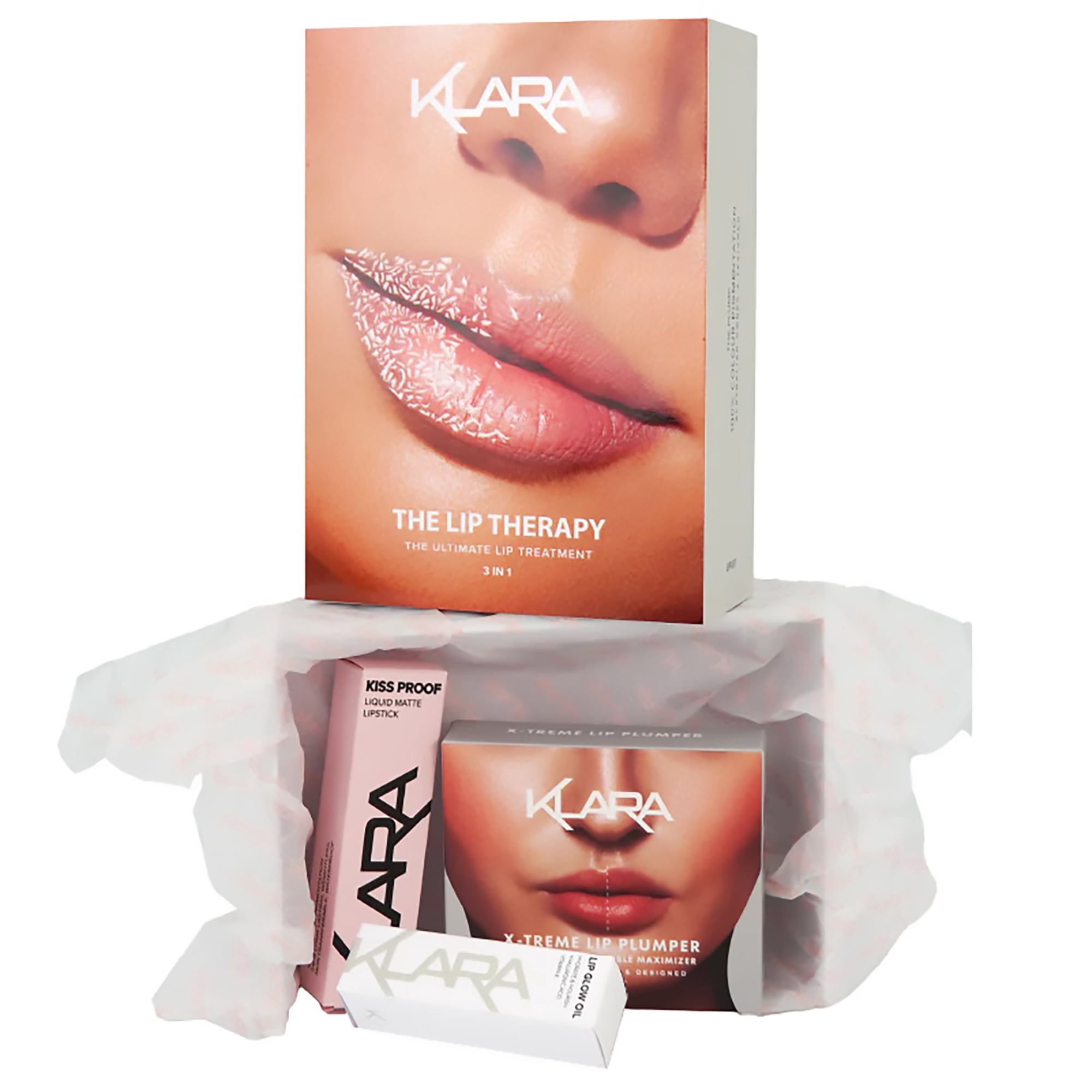 Klara Cosmetics The Lip Therapy Kit, Brillant à Lèvres, Rouge à Lèvres Liquide, 3 Pcs