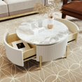 thumbnail image 4 of 31.5" Modern Round Coffee Table with 2 Large Drawers Storage Accent Table for Living Room, Off White, 4 of 9
