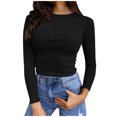 thumbnail image 1 of IROINID Reduced Womens Long Sleeve Tops Fall Stretch Slim Fitted Ribbed T-Shirt Blouse Solid Basic Tops,Black, 1 of 5