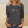 thumbnail image 2 of Chemisier pour Femmes T-shirt Imprimé Mi-Long Manches 3/4 Chemisier Col Rond Hauts Décontractés, 2 of 7