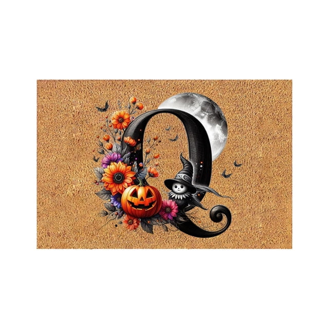 Todaioua Halloween Letter Pumpkin Mats Fall Leaves Plant Flowers 16x24 Inch Washable Rug for Front Door Inside Front Outside Entrance Fall Rugs for Halloween Outdoor Decorations Indoor Door Mat