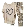 thumbnail image 1 of Ensembles d'Été pour Femmes 2023 T-Shirt à Col Rond Imprimé à Manches Mi-Longues à Enfiler Hauts + Pantalon Ensemble de Pantalons Ensembles pour Femmes en Liquidation, 1 of 6