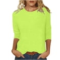 thumbnail image 2 of CHUANK T-Shirt Ajusté à Col Rond Mignon pour Femmes, Décontracté, Mi-Long, Manches 3/4, Blouse Extensible, Basique, Uni, Hauts, 2 of 5