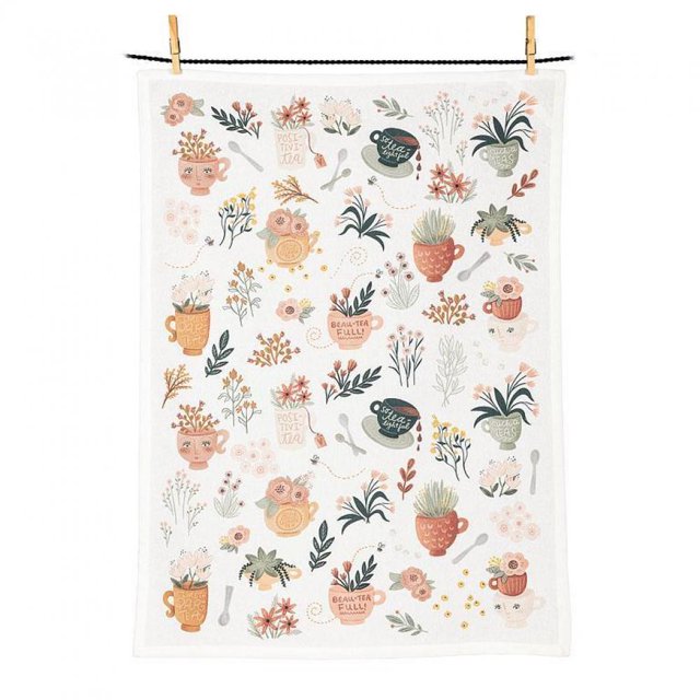 Teapots & Tea Cups Patterned Tea Towel