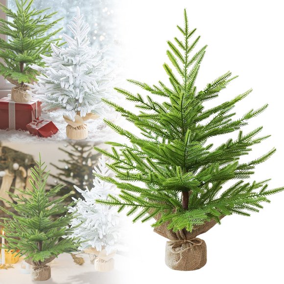 Norfolk Pine Tree with Linen Base, Tabletop Christmas Tree with Real Touch Artificial Branch Tips for Front Porch Kitchens Home Indoor Outdoor Xmas Decor, 1 Pcs, 23.62 Inches