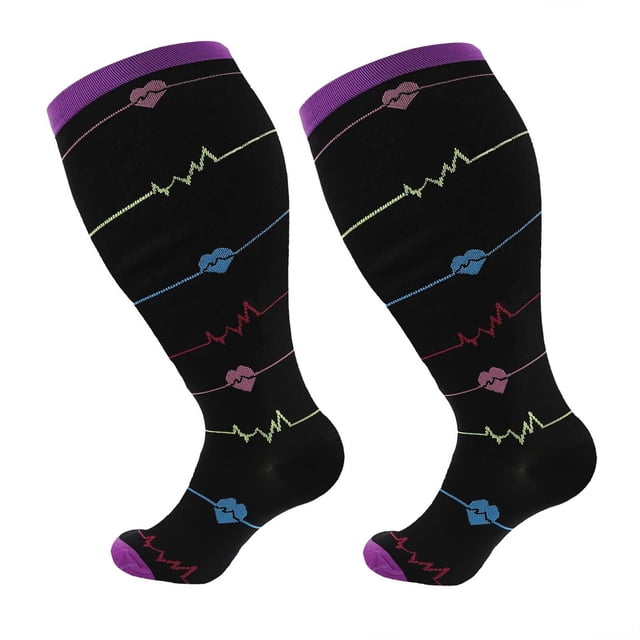 BYHONG Chaussettes pour Femmes Femmes Mode Imprimées Grande Taille Sport Chaussettes de Compression Chaussettes Mi-Mollet Chaussettes de Compression Belles Jambes Chaussettes Extensibles Chaussettes de Course Femmes Violet TTG