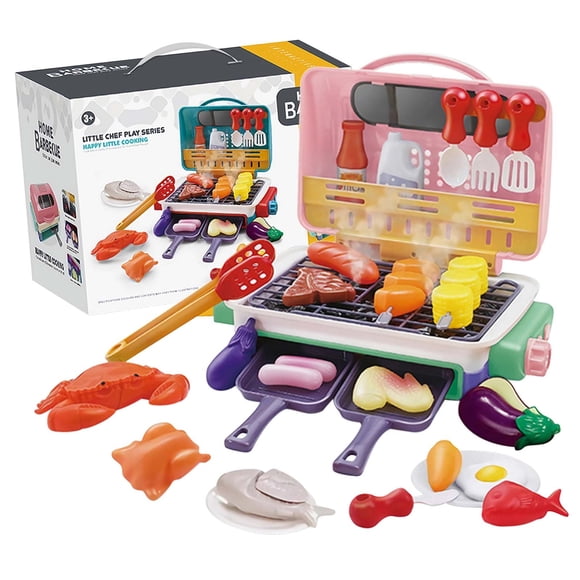 HOARBOEG Jouets pour Enfants Cadeaux de Noël Barbecue pour Enfants Jouet Cuisine Cuisson Pulvérisation Réaliste Lumière Son Jeu Changeant de Couleur Ensemble d'Aliments