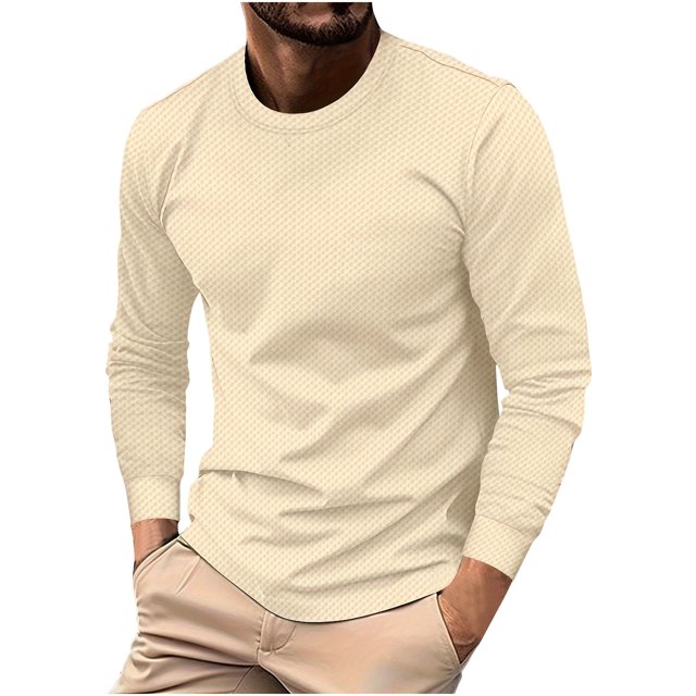 FAIWAD Mens Long Sleeve Tops Round Neck Basic Pullover Tops Classic Solid Color Lightweight Blouse Tops
