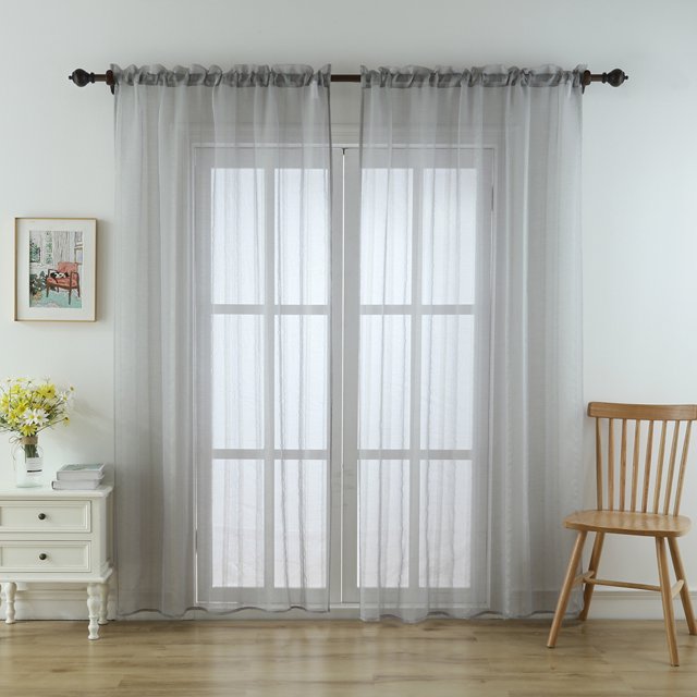 Goory Window Curtain Rod Pocket Drapes Panel Long Sheer Voile Treatments Modern Linen Textured Solid Color Home Decor Gray W: 52" x H: 54"