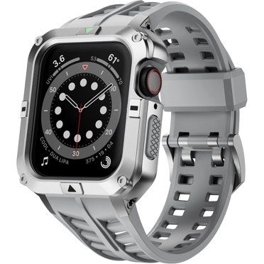XiHAMA Boîtier Métallique Compatible avec Apple Watch Series 7/8/9 (45 mm) pour se Series 6/5/4 (44 mm), Boîtier Métallique Monobloc avec Bracelet TPU pour 45 mm 44 mm