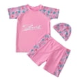 thumbnail image 1 of MIASHUI Boys Two Piece Rash Guard Swimsuits Kids Short Sleeve Bathing Suit with Sun Hat,Pink,4-5 Years, 1 of 3
