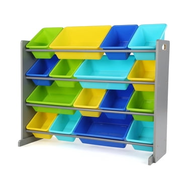 Humble Crew Tot Tutors SuperSized Toy Storage Organizer with 16 Storage Bins, Grey