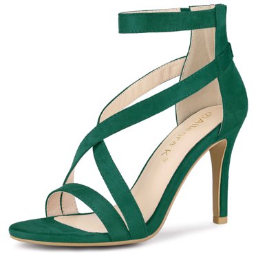BLISSFUL STEP Sandales à Talon Aiguille pour Femmes avec Fermeture Éclair et Bride à la Cheville Vert Émeraude 7
