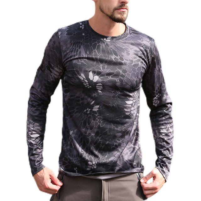 MAWCLOS T-shirt Camouflage Décontracté à Manches Longues Noir XL