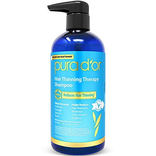 Shampooing à la Biotine PURA D'OR Hair Thinning Therapy Parfum ORIGINAL (16 oz) avec Huile d'Argan, Bloqueurs de DHT à Base de Plantes, Sans Sulfates, Ingrédients Naturels pour Hommes et Femmes, Tous Types de Cheveux (l'Emballage Peut Varier)