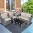 thumbnail image 4 of Gymax Ensemble de Conversation en Rotin pour Patio 4 Pcs Ensemble de Meubles d'Extérieur avec Coussins Kaki, 4 of 10