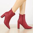 thumbnail image 2 of Unique Bargains Women's Strap Decor Point Toe Block High Heels Ankle Boots, 2 of 7