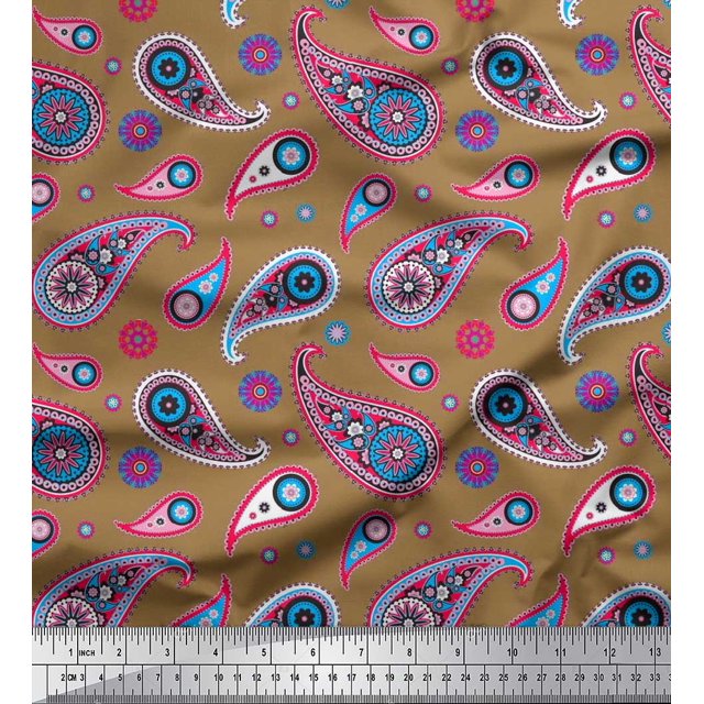 Soimoi Polyester Crepe Fabric Artistic Paisley Decor Fabric Printed Yard 42 Inch Wide