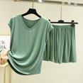 thumbnail image 1 of HWRETIE Women's Two Piece Outfit Short Sleeve Top And Shorts Solid Color Casual Summer Set, 1 of 3