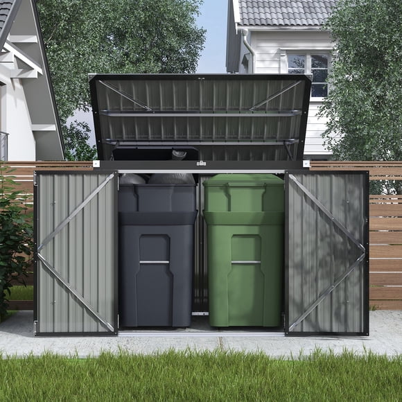 Clouddwell Abri de Rangement pour Poubelle 3 x 6 Pi 79 Pi3, Remise de Rangement Extérieure en Métal pour Poubelle avec Portes Verrouillables et Charnières à Levage Facile, Noir