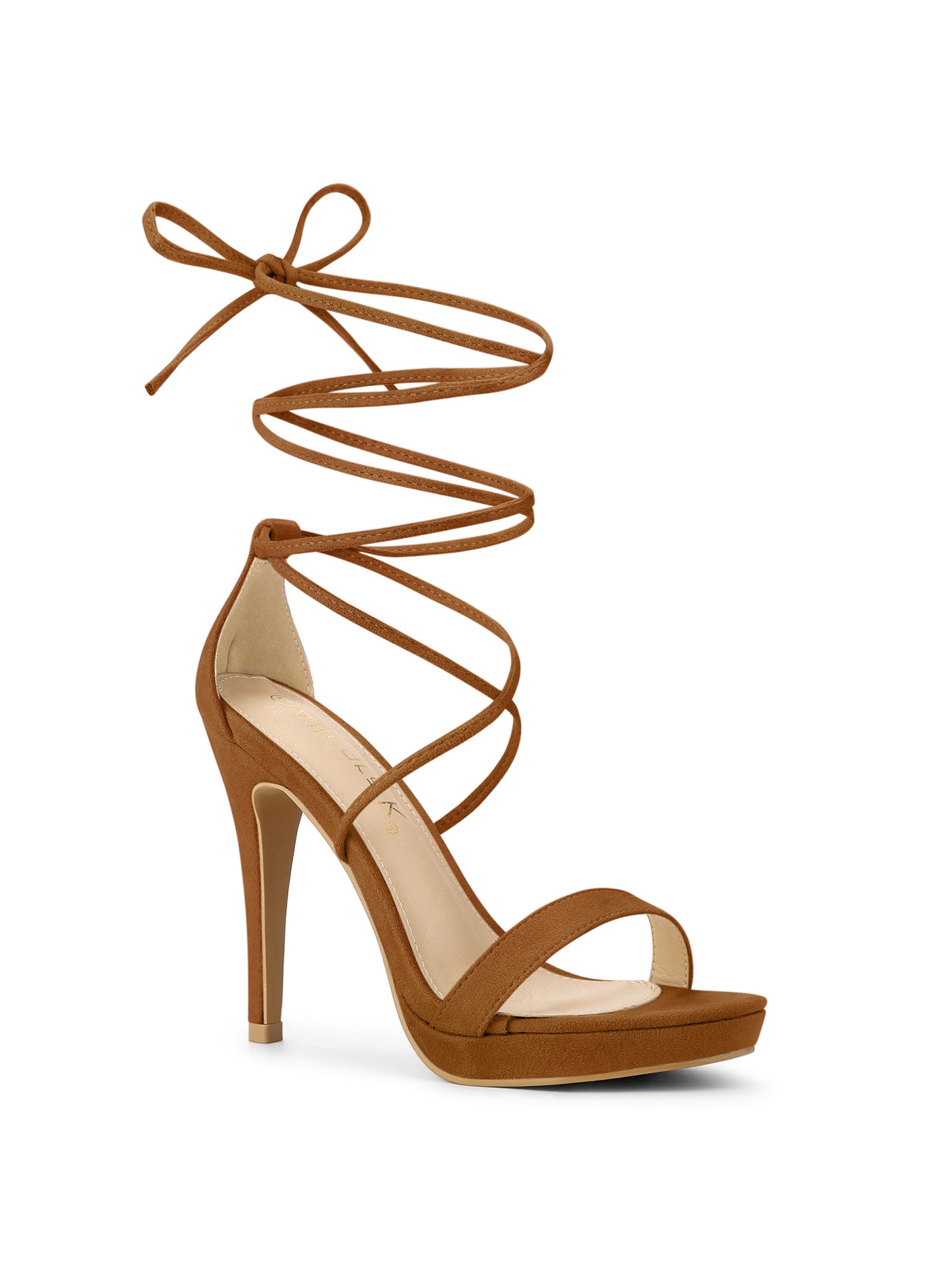 BLISSFUL STEP Sandales pour Femmes Talons Aiguilles Talons Plateforme Sandales à Lacets Brun 6