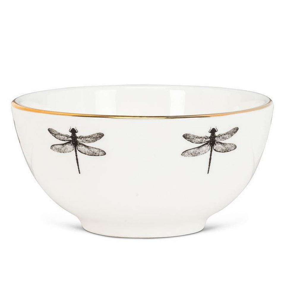 Set of 6 Dragonfly With Gold Rim Bowl