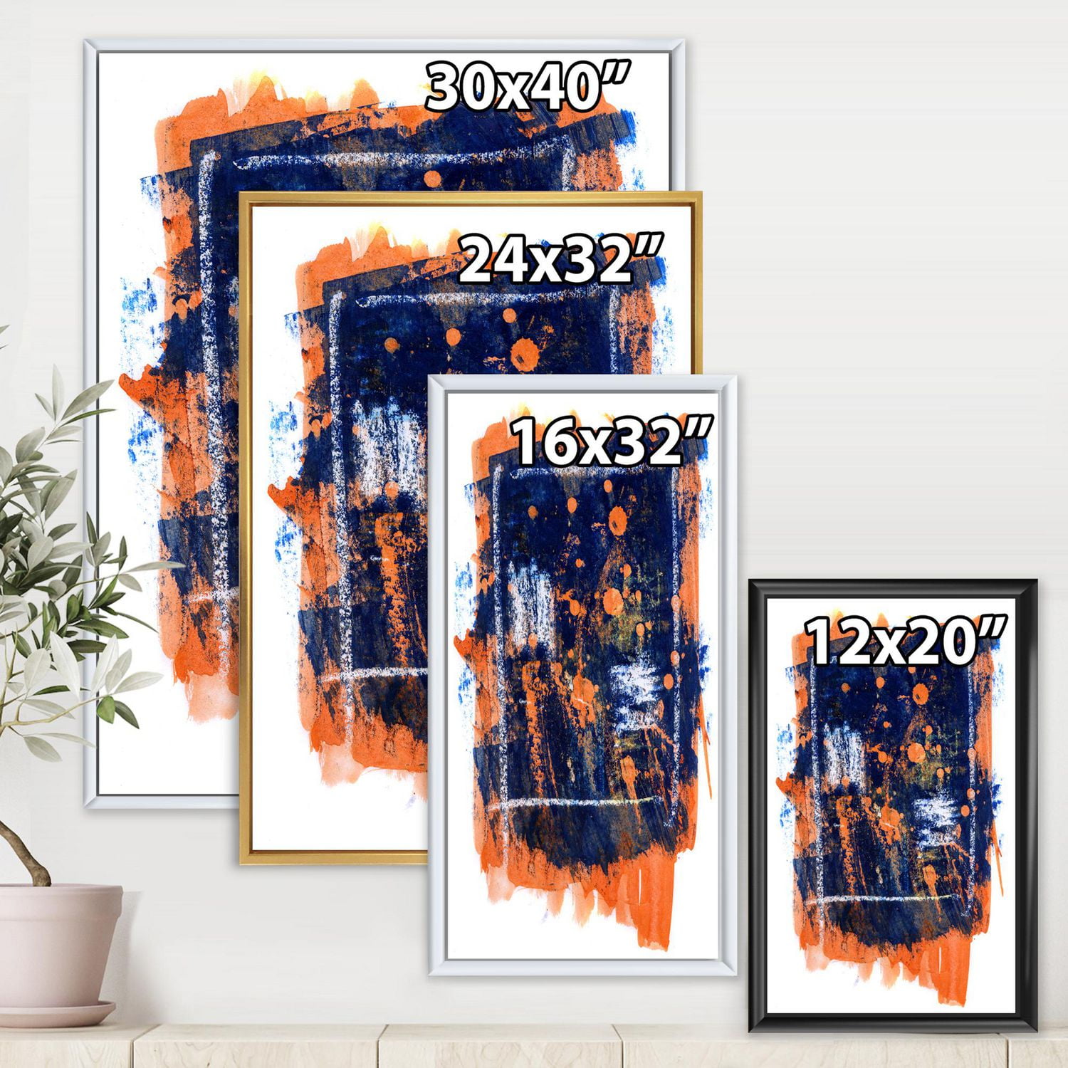 Designart Abstrait orange et bleu marine ART MURAL À CADRE FLOTTÉ