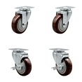 thumbnail image 2 of Ensemble de 4 Roulettes Pivotantes en Polyuréthane avec Roues de 4 Pouces Marron - Comprend 2 Freins à Verrouillage Supérieur et 2 Pivotants - Capacité Totale de 1400 lbs - Marque Service Caster, 2 of 4