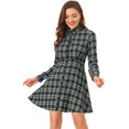 thumbnail image 1 of INSPIRE CHIC Robe Ligne A à Manches Longues à Carreaux pour Femmes avec Col Pointu et Boutons, 1 of 6