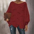 thumbnail image 1 of Tralilbee Nouveau Chandail de Mode Polyvalent Grande Taille à Col Rond Ample Décontracté avec Trous Manches Lanterne Chandail Tricoté Chandail pour Femme, 1 of 1