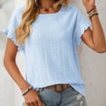 thumbnail image 1 of AherBiu T-Shirts pour Femmes Tendance Col Rond Manches Courtes T-Shirts Décontractés d'Été Plissés T-Shirt Uni Hauts, 1 of 7