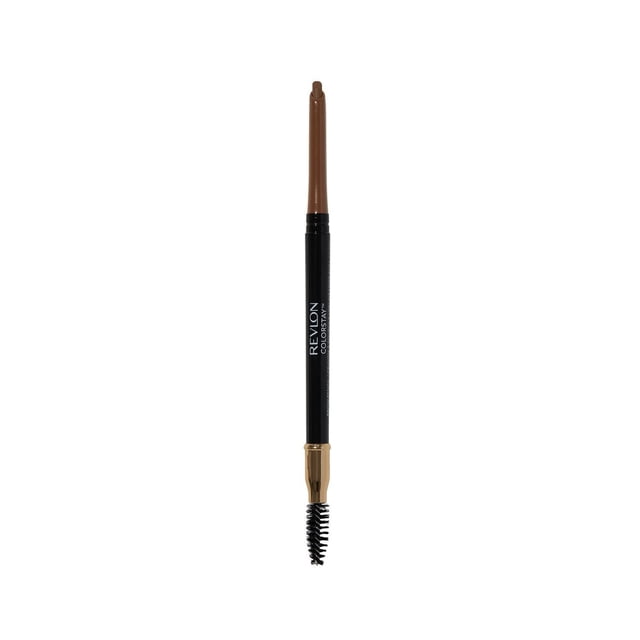 Revlon ColorStay Waterproof Longwearing Eyebrow Pencil with a retractable angled tip in brown and a dual-ended spoolie brush for precise, long-lasting waterproof brow definition and grooming up to 24 hours, suitable for everyday use.