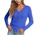 thumbnail image 2 of Lenpel Women's Cropped Casual Cardigans Soft V Neck Long Sleeve Button down Knitted Shrugs Lightweight Sweater Tops(Blue,XX-Large), 2 of 7
