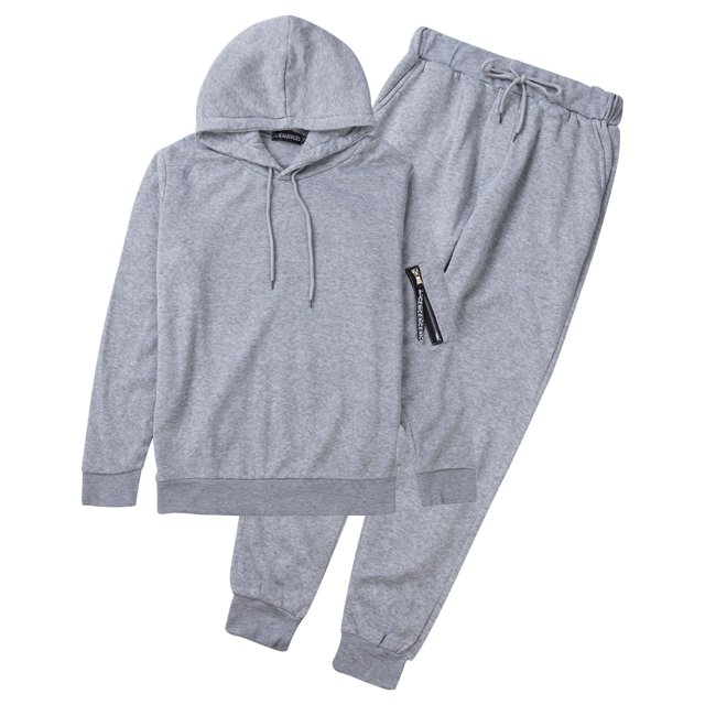 Kmbangi Men Sports Set, Solid Color Hoodie Zip Tops, Long Loose Pants Suit