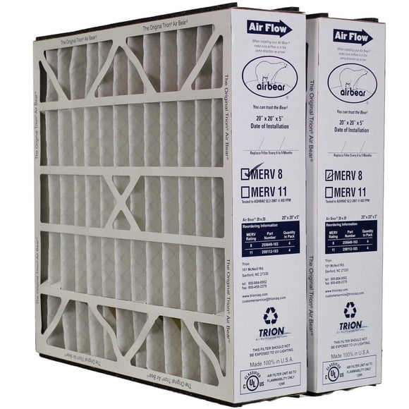 Trion Air Bear 255649-103 (2 Pack) Pleated Furnace Air Filter 20"x20"X5" MERV 8
