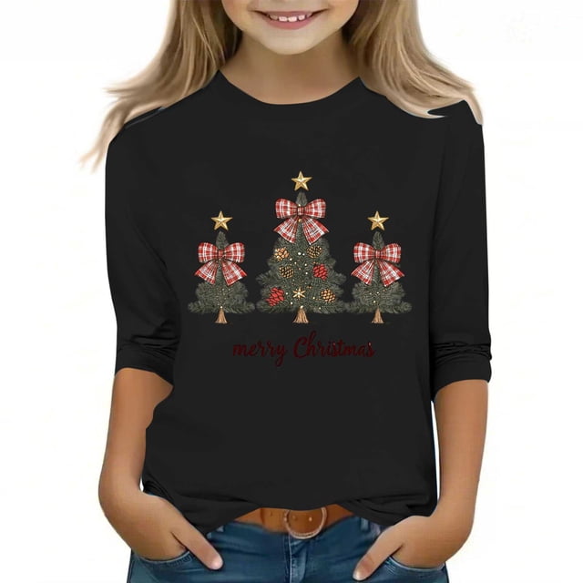 YUNAFFT T-Shirt à Manches Courtes pour Garçons et Filles 3-12 Ans avec Imprimé Graphique de Noël, Col Rond Décontracté, Haut Extensible Type Coton, Confortable pour le Quotidien