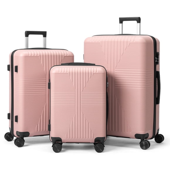 Ktaxon Luggage 3 Piece Set,Suitcase Set with 360° Spinner Wheels Hardside Lightweight Luggage 20in24in28in, Rose