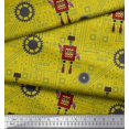 thumbnail image 2 of Soimoi Yellow Poly Georgette Fabric Cartoon Machine & Gear Parts Hardware Printed Craft Fabric by the Yard 42 Inch Wide, 2 of 3