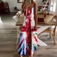 thumbnail image 2 of QIPOPIQ Robe Maxi Ample pour Femme à Col en V à Bretelles Spaghetti Sans Manches 4 Juillet Drapeau Américain Longue Robe Longueur au Sol avec Poches, 2 of 4