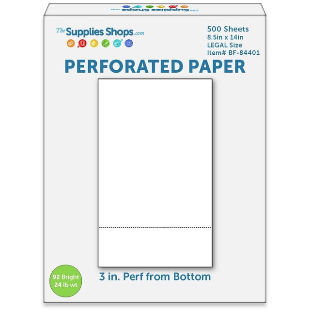 Papier Perforé, 3 Pouces du Bas, Horizontal sur Blanc 24# Papier pour Copies Format Légal (Rame de 500)