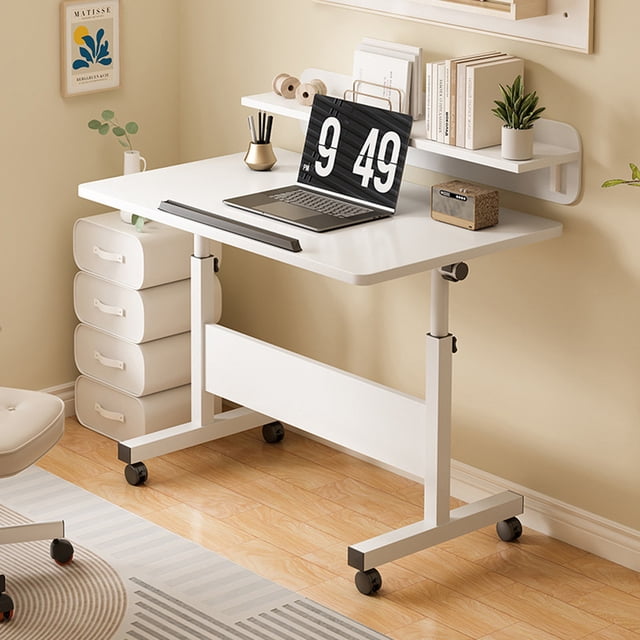 Petit Bureau Debout à Hauteur Réglable, Bureau Mobile Pliable avec Roulettes Petit Bureau d'Ordinateur Roulant à Surface Réglable Poste de Travail Assis-Debout pour Petits Espaces et Bureaux à Domicile