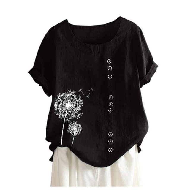 Plus Size Tops For Womens Casual Loose Button Linen Plus Size Daily Boho Tanic T-Shirt Blouse Tops